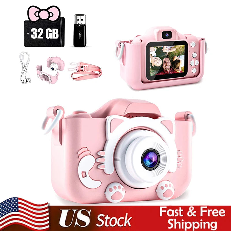 Kids Mini Digital Camera With Video Cartoon 32GB SD Card