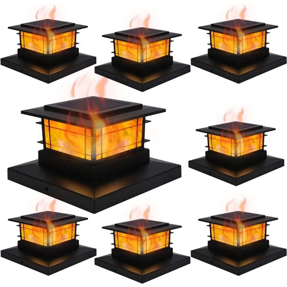 8 Pack Solar Flame Post Outdoor Flickering Flame LED Lighting Decor, Fit 4x4, 5x5 or 6x6Wooden Posts