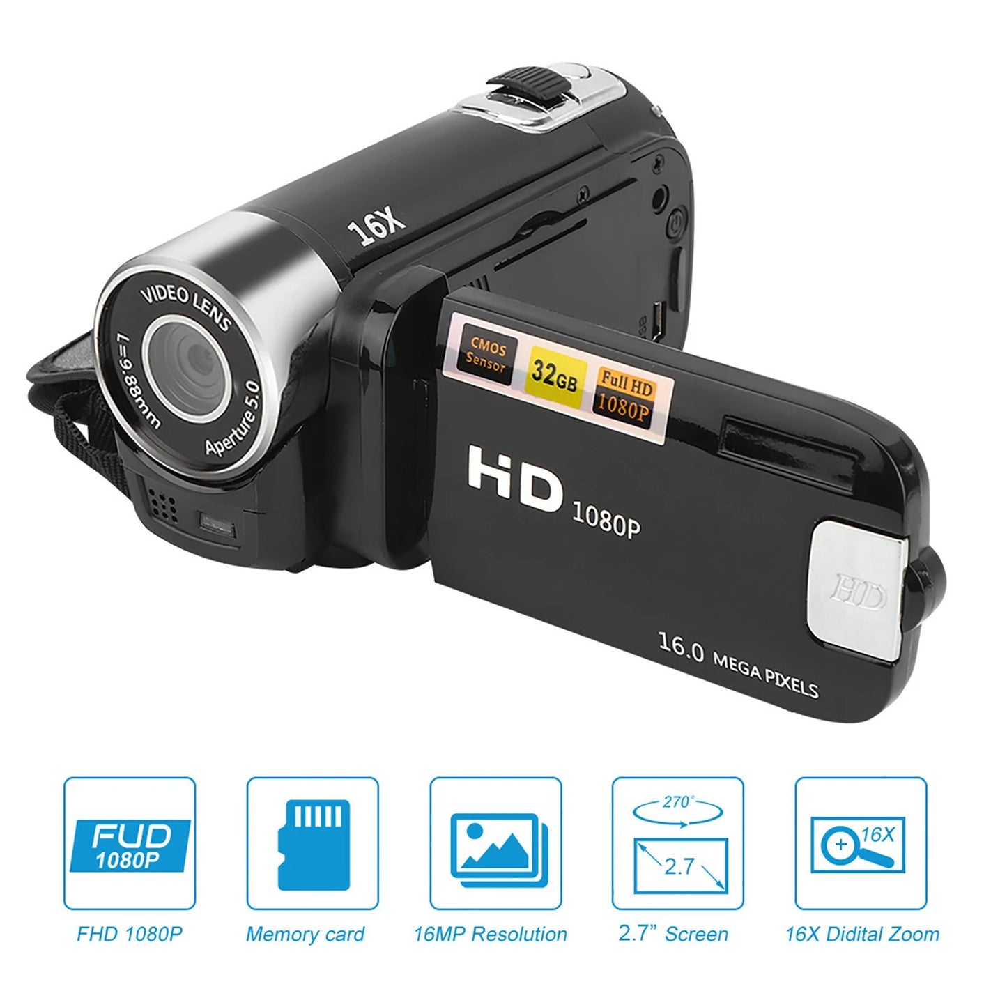 16X Digital Zoom 2.7 Inch Screen High Definition Camera Video Shooting Camcorder