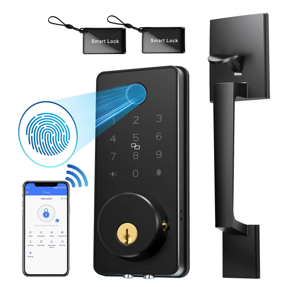 Smart Electronic Door Lock Fingerprint Remote Keyless Password Lock with Handle