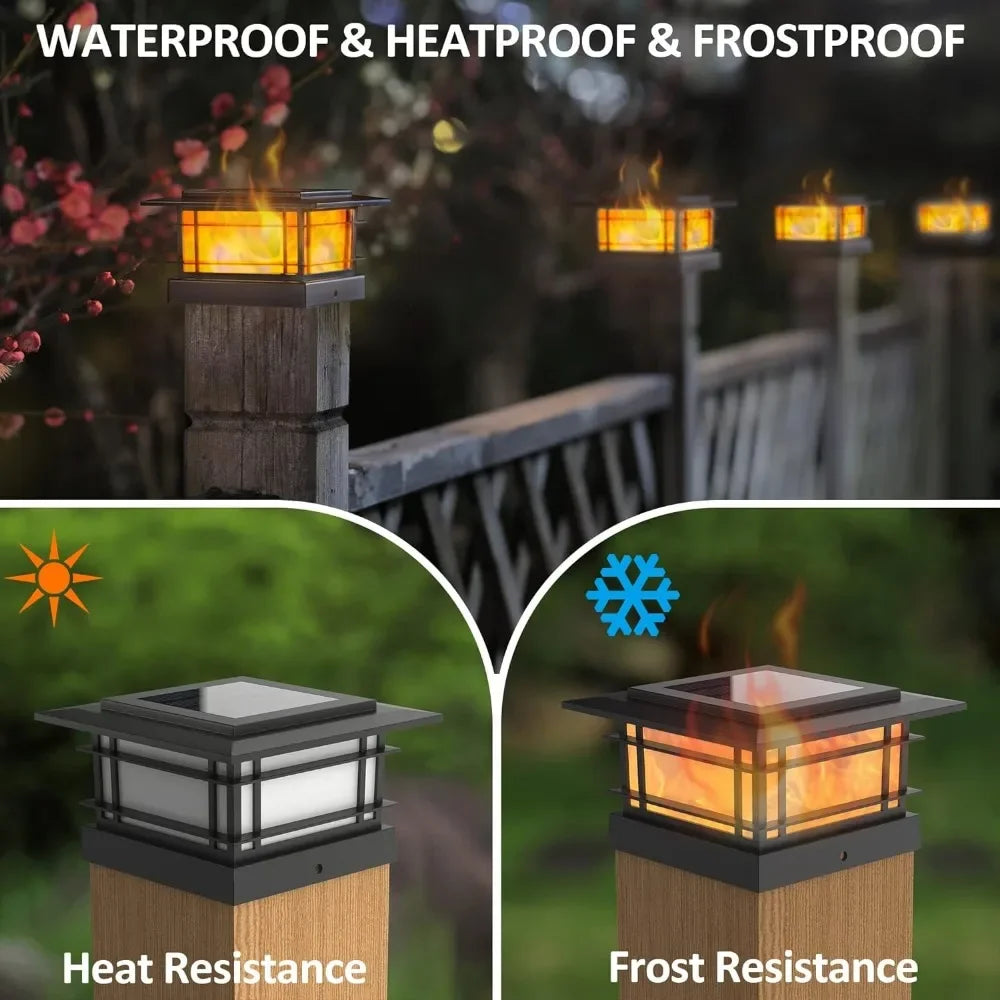 8 Pack Solar Flame Post Outdoor Flickering Flame LED Lighting Decor, Fit 4x4, 5x5 or 6x6Wooden Posts