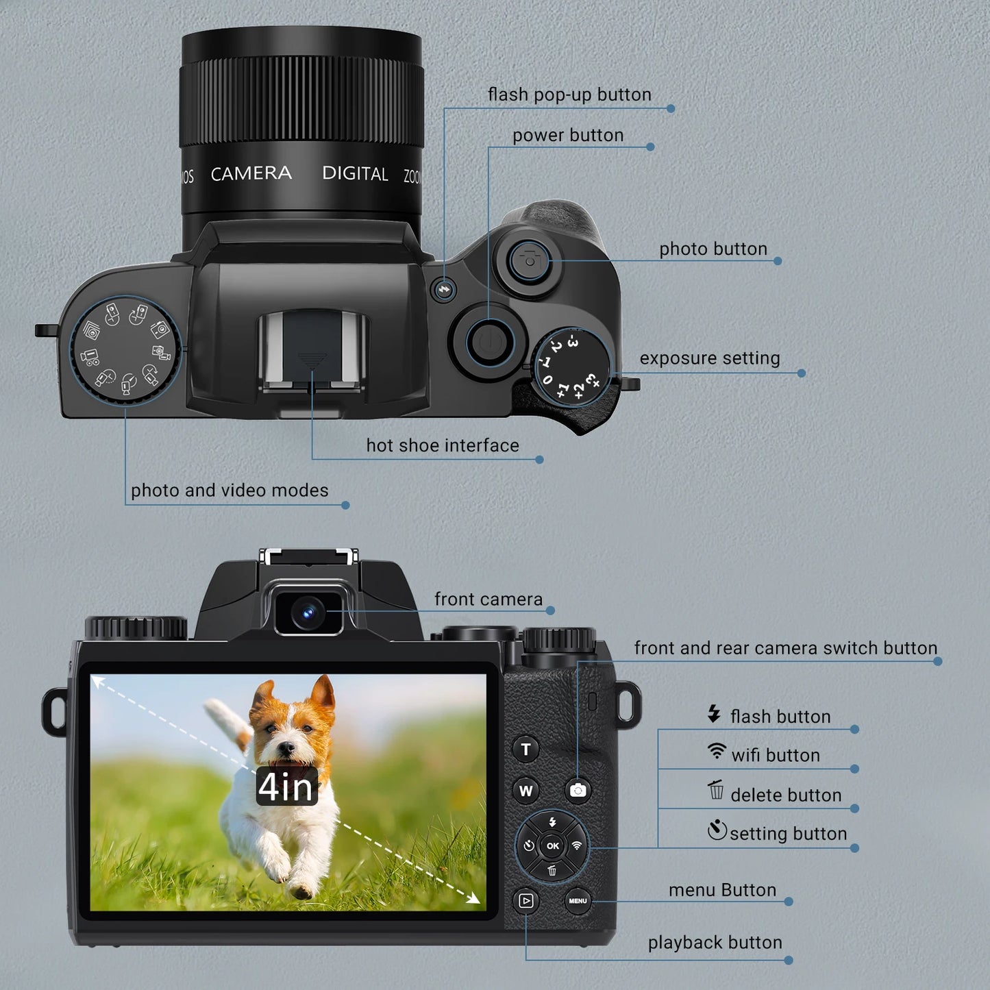 Digital Camera Vlogging Camera Front and Rear Camera Touch Screen