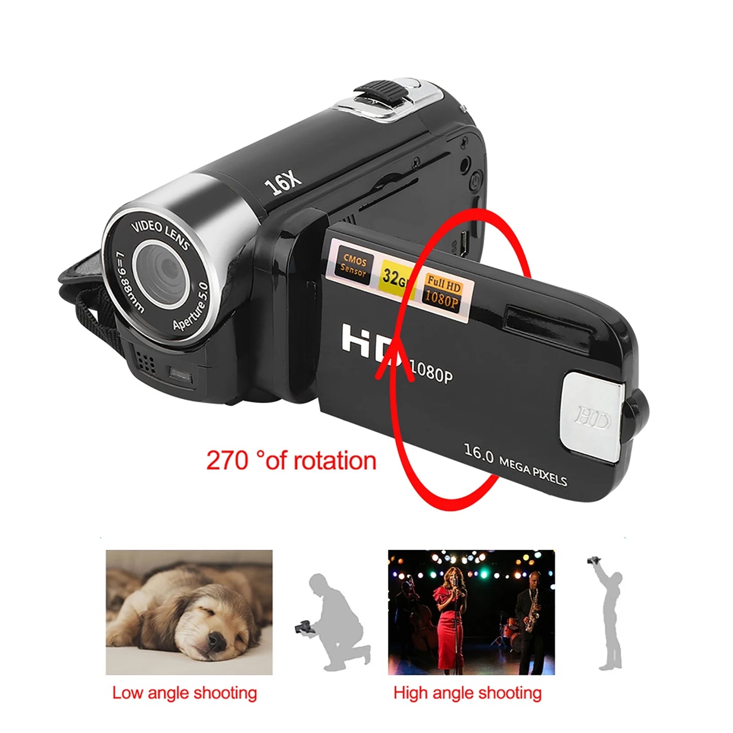16X Digital Zoom 2.7 Inch Screen High Definition Camera Video Shooting Camcorder