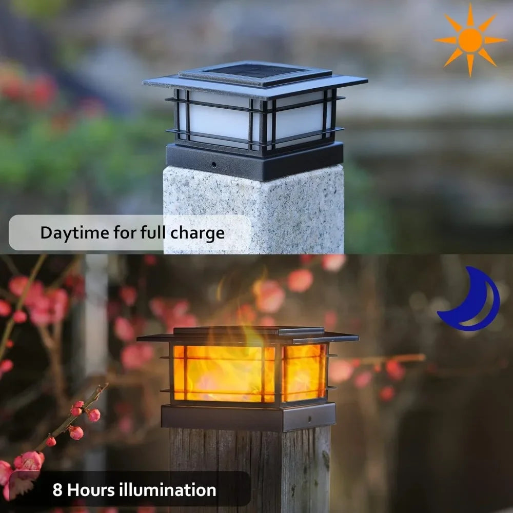 8 Pack Solar Flame Post Outdoor Flickering Flame LED Lighting Decor, Fit 4x4, 5x5 or 6x6Wooden Posts