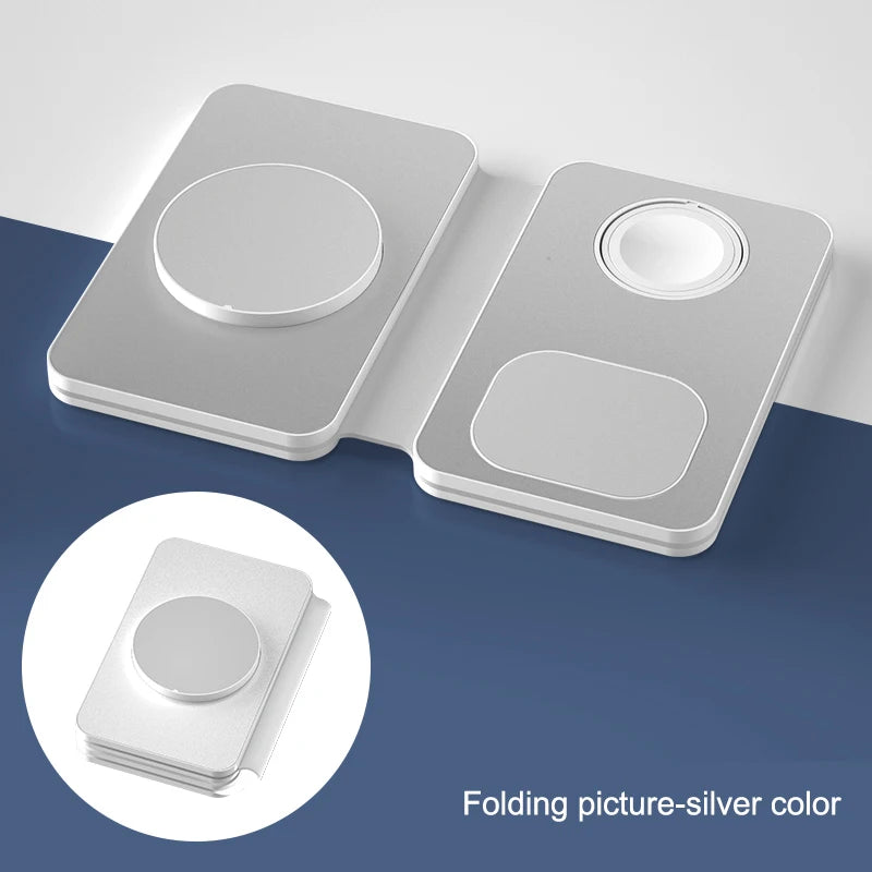 Magnetic three-in-one foldable charging mobile phone battery charger