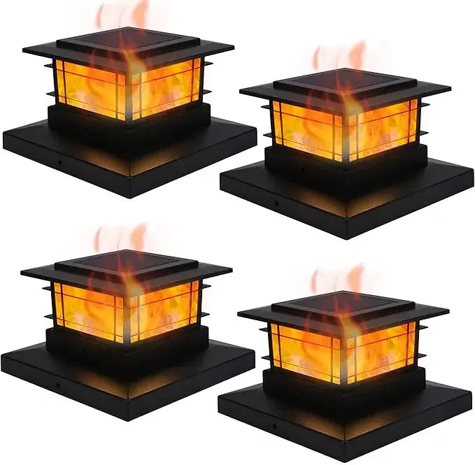 8 Pack Solar Flame Post Outdoor Flickering Flame LED Lighting Decor, Fit 4x4, 5x5 or 6x6Wooden Posts