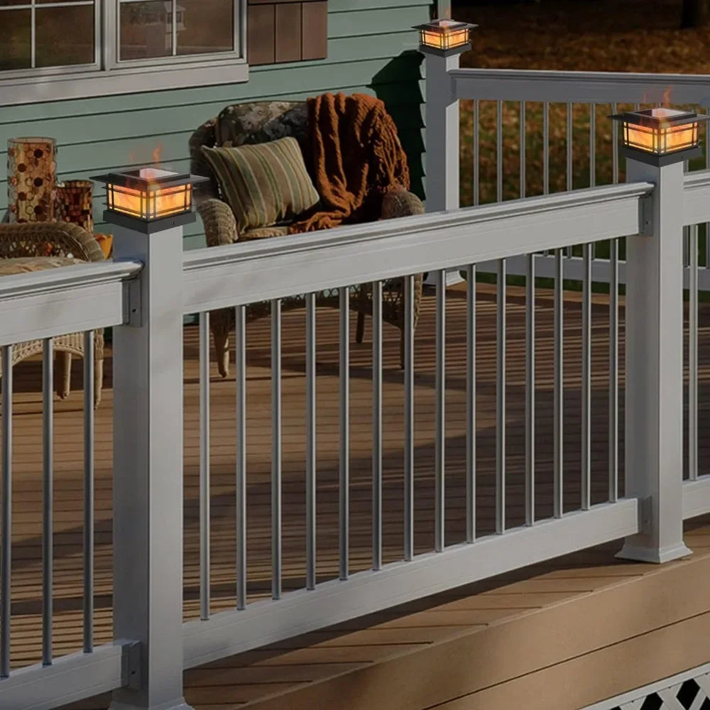8 Pack Solar Flame Post Outdoor Flickering Flame LED Lighting Decor, Fit 4x4, 5x5 or 6x6Wooden Posts