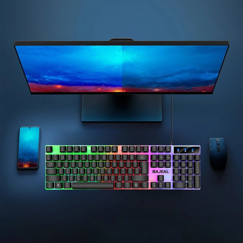 RGB Gaming Keyboard 98 Keys USB Wired Seven Color Lights
