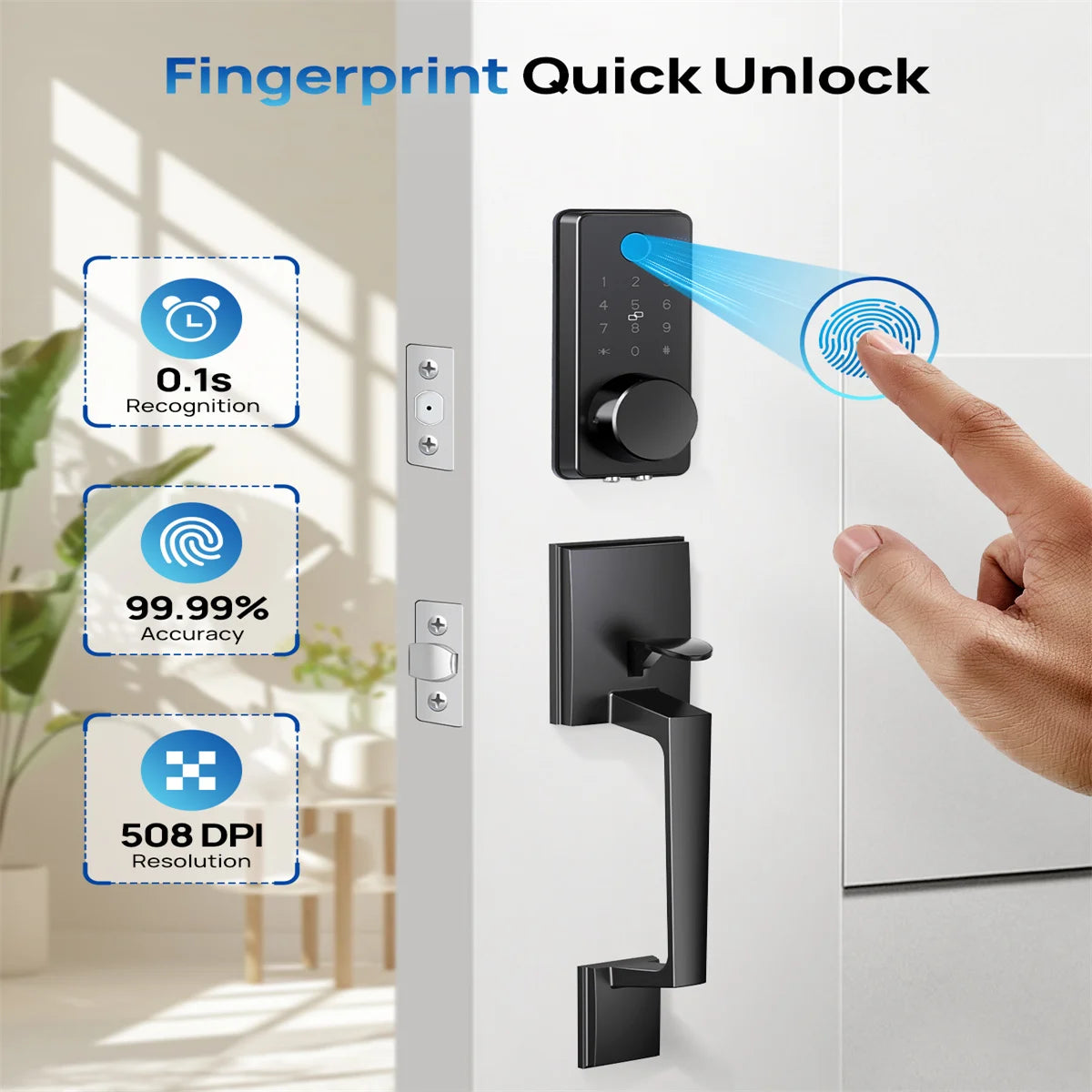 Smart Electronic Door Lock Fingerprint Remote Keyless Password Lock with Handle