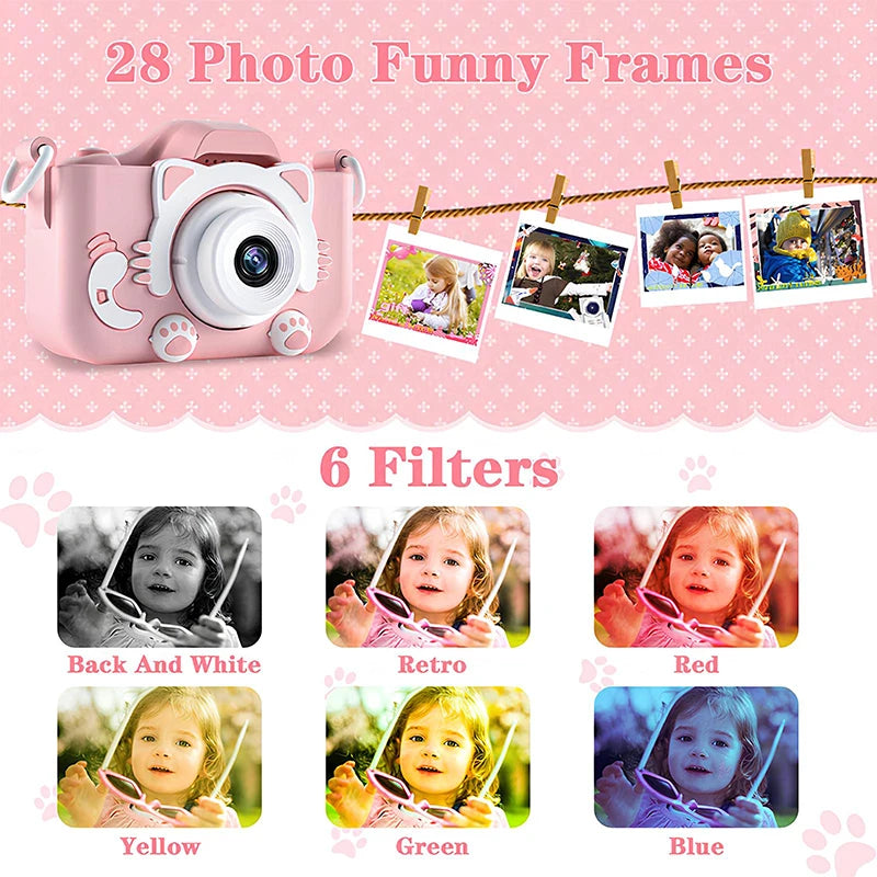 Kids Mini Digital Camera With Video Cartoon 32GB SD Card