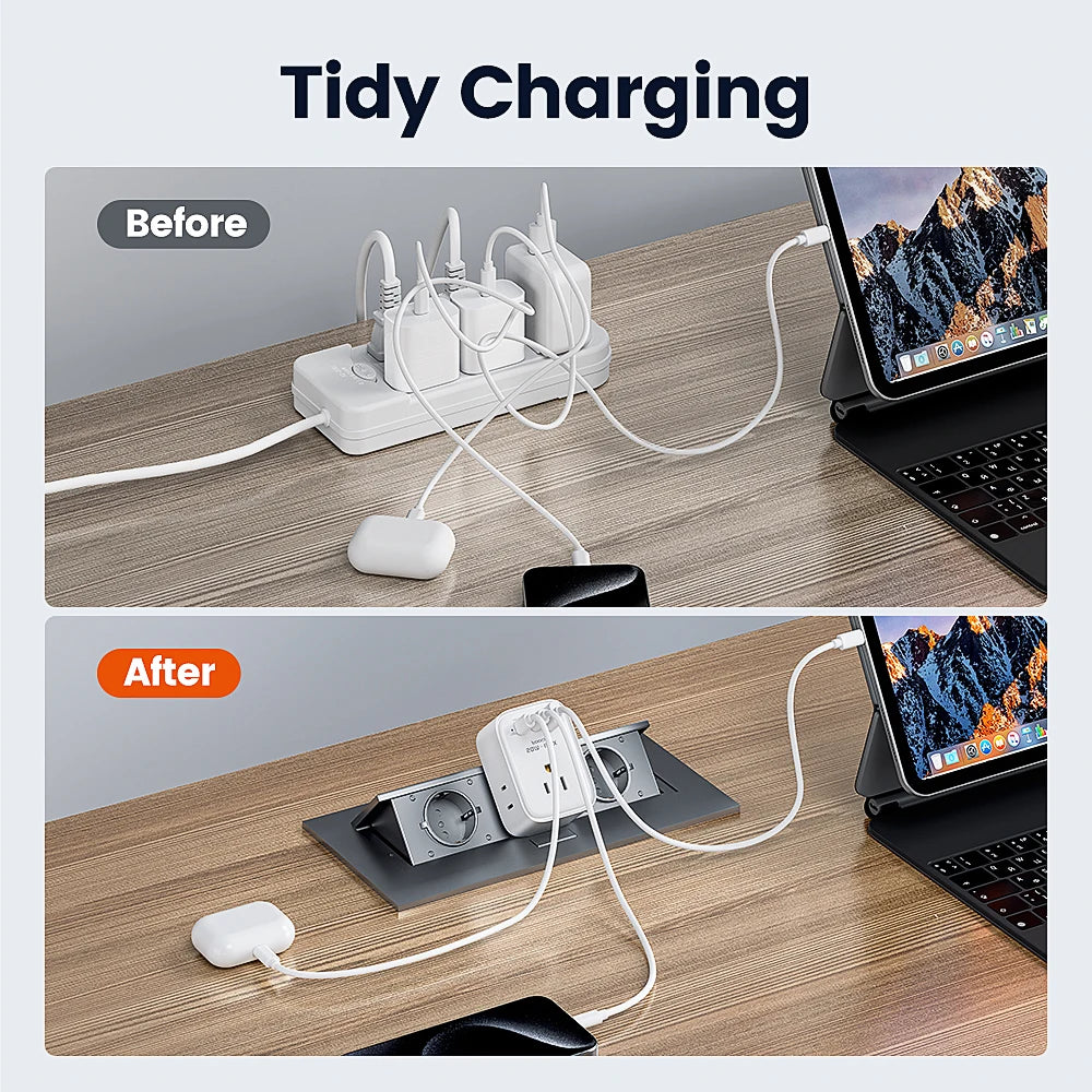 Toocki 20W Charger Power Strip 3 AC Outlets 6-in-1 Wall Socket USB Charger For iPhone 16 15 Samsung S23