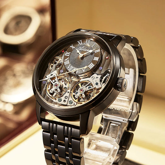 Luxury Luminous Black Clock Men Watch Waterproof Mechanical