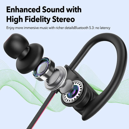 Waterproof Bluetooth Headphones V5.3 Earphone CVC6.0 Noise Canceling Mic HiFi Stereo