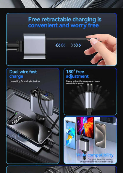 Lighter4 in 1 Car Charger Retractable Car Cigarette Lighter Adapter