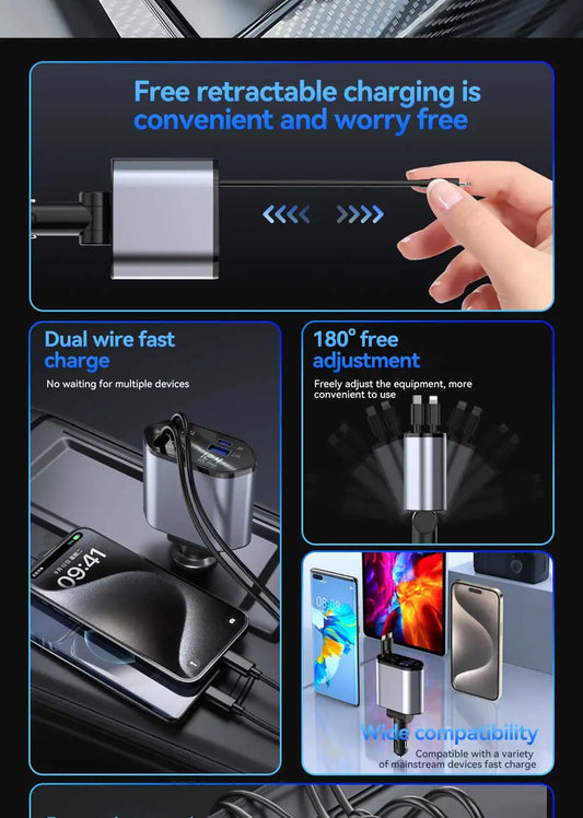 Lighter4 in 1 Car Charger Retractable Car Cigarette Lighter Adapter