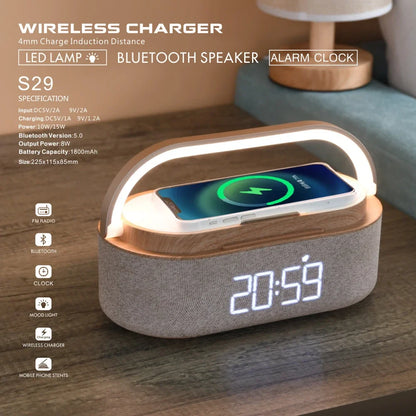 Bluetooth Speaker  Wireless Charging Digital Alarm Clock