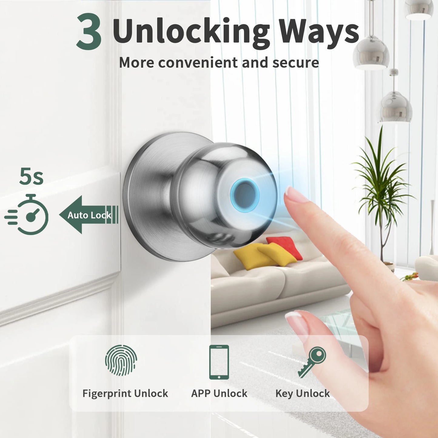 Fingerprint Door Lock Bedroom Biometric Door Knob Lock App Control