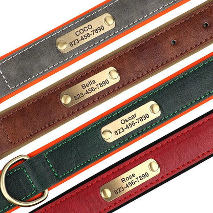 Soft Padded Leather Pet Collar For Small Medium Large Dogs Free Engraved Nameplate