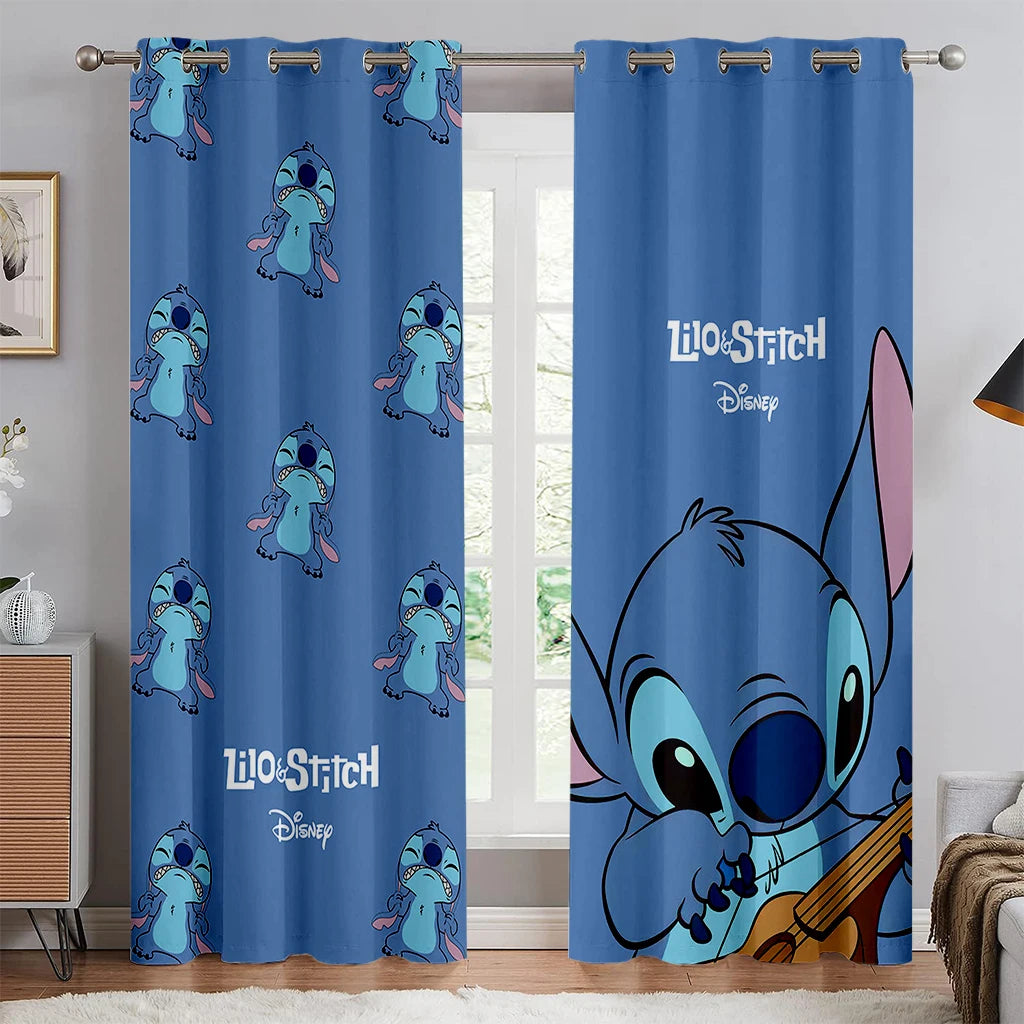 2pcs Blue Stitch Cartoon Curtains Rod Pocket Anime