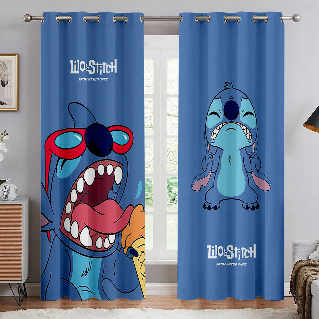 2pcs Blue Stitch Cartoon Curtains Rod Pocket Anime