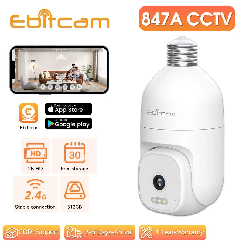 Bulb Camera Night Vision  Home Security Surveillance Camera