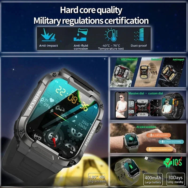 Military Smart Watch Men Android IOS Fitness Waterproof  Bluetooth