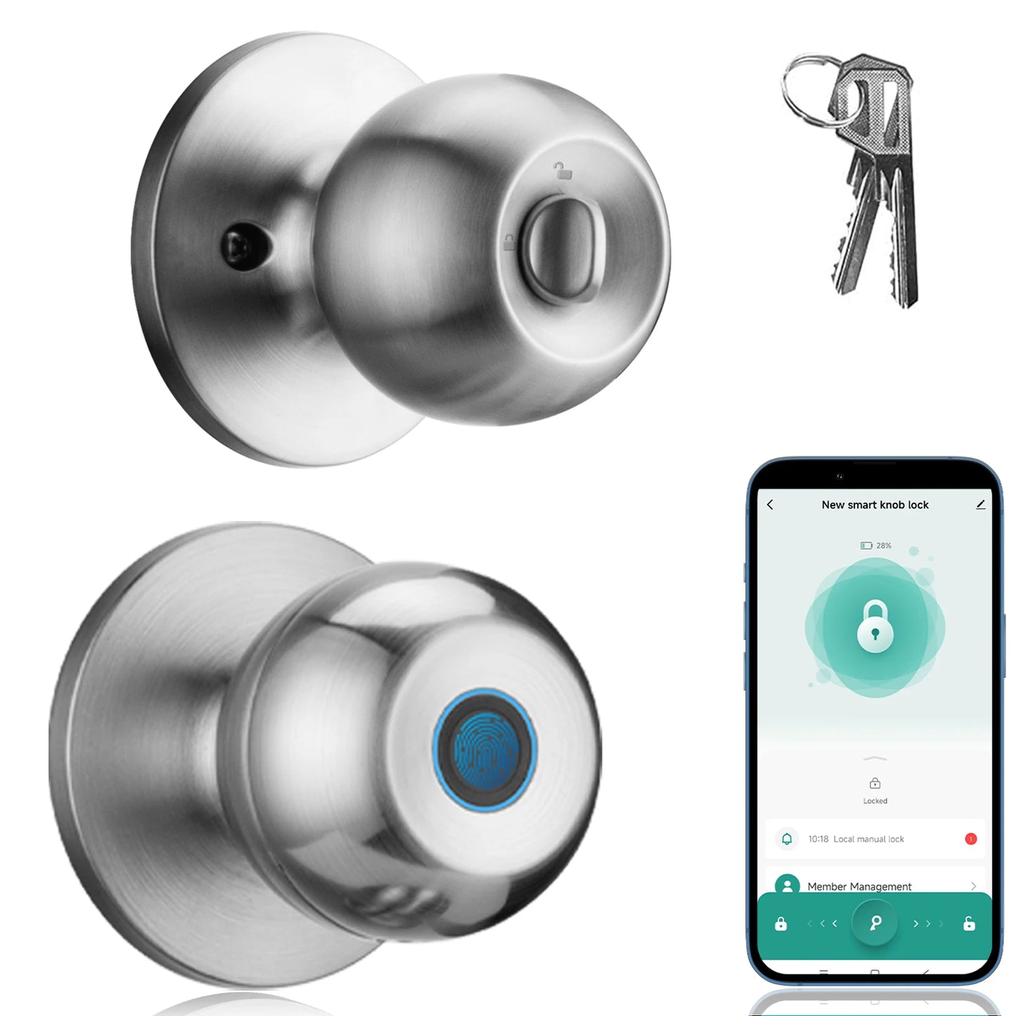 Fingerprint Door Lock Bedroom Biometric Door Knob Lock App Control