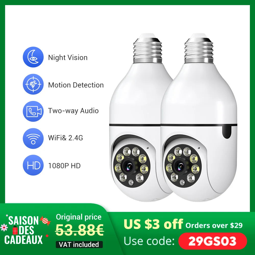 Light Bulb Security Cameras Indoor Outdoor Wireless WiF  360 Degree Light Socket