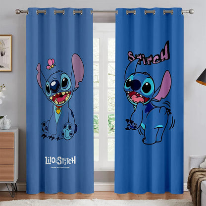 2pcs Blue Stitch Cartoon Curtains Rod Pocket Anime