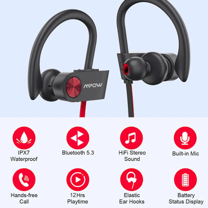 Waterproof Bluetooth Headphones V5.3 Earphone CVC6.0 Noise Canceling Mic HiFi Stereo