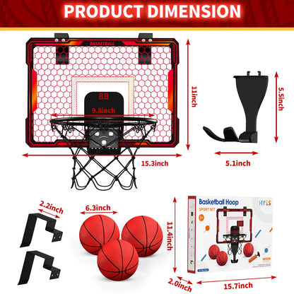 Remote Control Mini Basketball Hoop  Electronic Scoreboard 3 Modes, Foldable