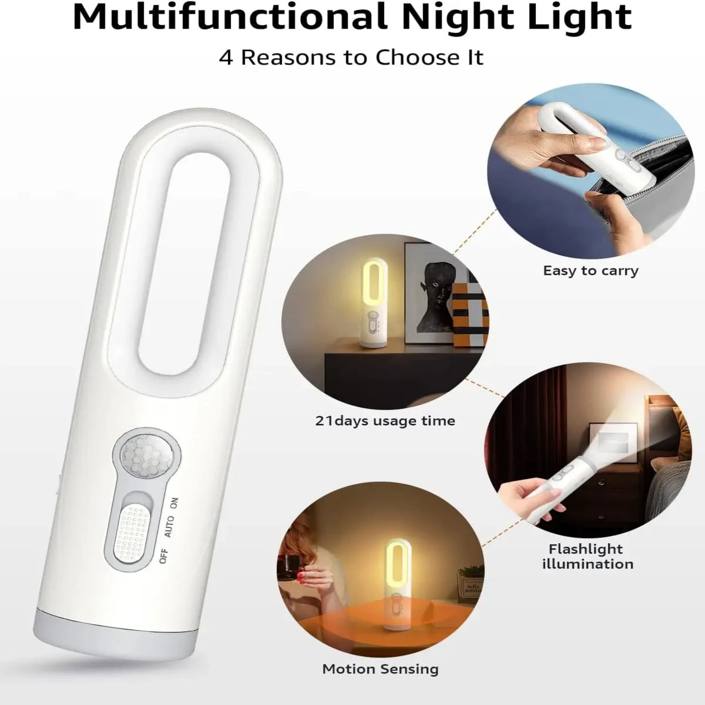 Motion Sensor Night Light 2 in 1 Portable Flashlight Dusk to Dawn Sensor