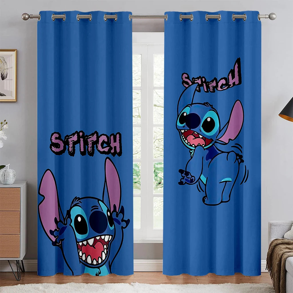 2pcs Blue Stitch Cartoon Curtains Rod Pocket Anime