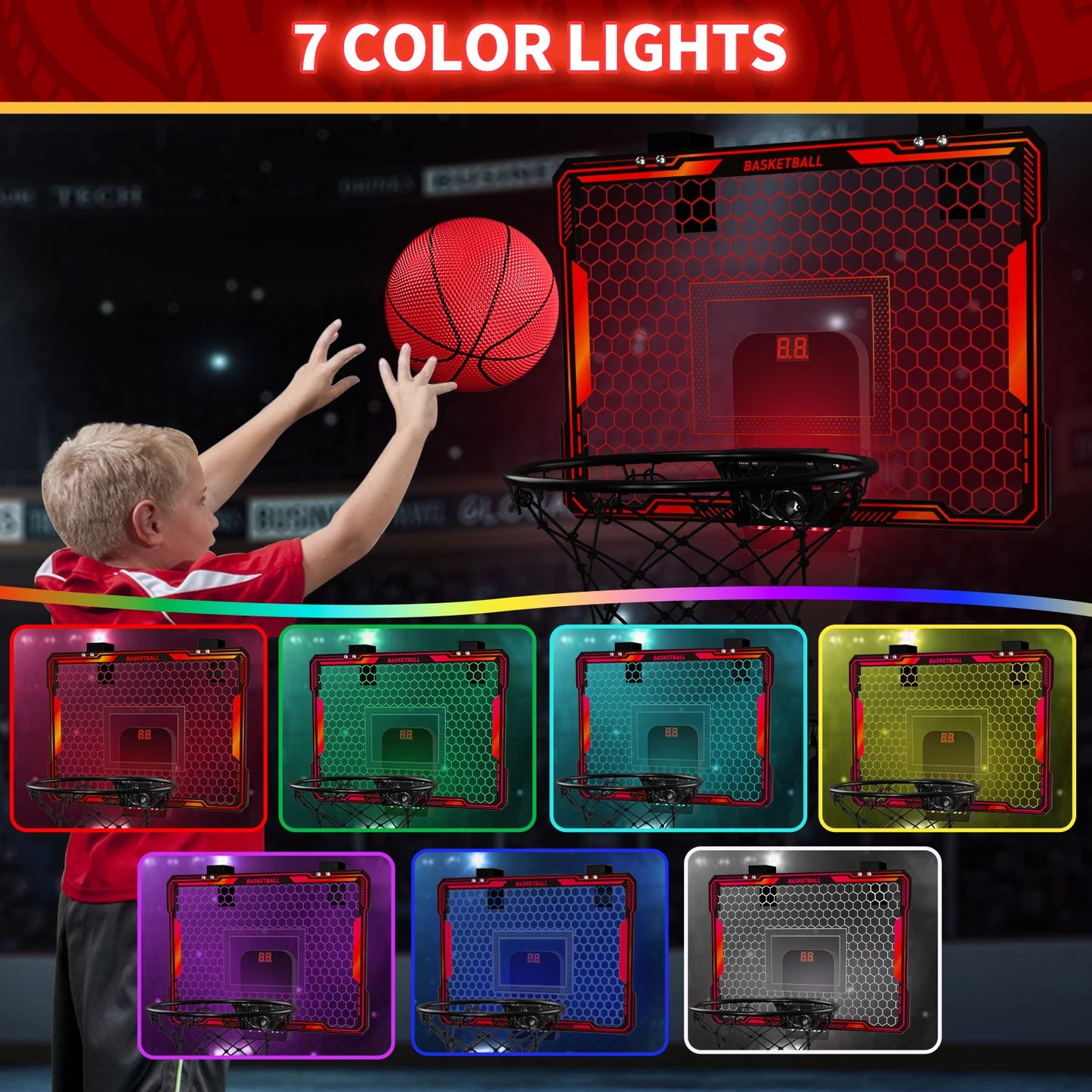 Remote Control Mini Basketball Hoop  Electronic Scoreboard 3 Modes, Foldable