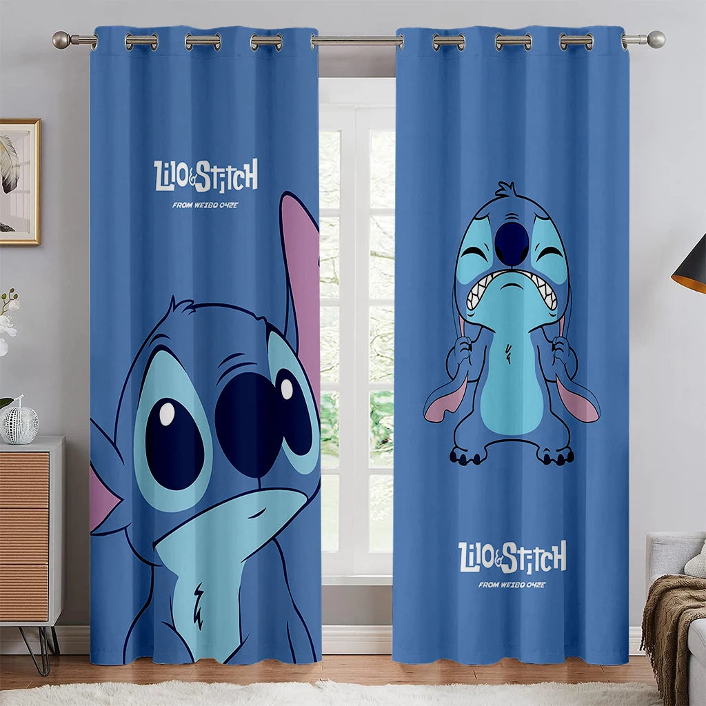 2pcs Blue Stitch Cartoon Curtains Rod Pocket Anime