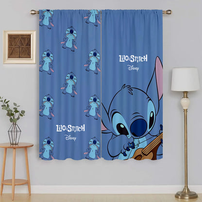 2pcs Blue Stitch Cartoon Curtains Rod Pocket Anime