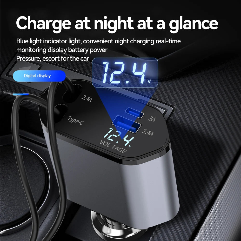 Lighter4 in 1 Car Charger Retractable Car Cigarette Lighter Adapter