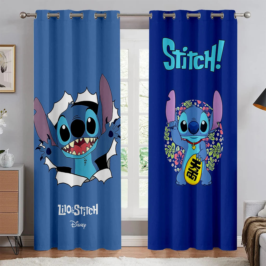 2pcs Blue Stitch Cartoon Curtains Rod Pocket Anime