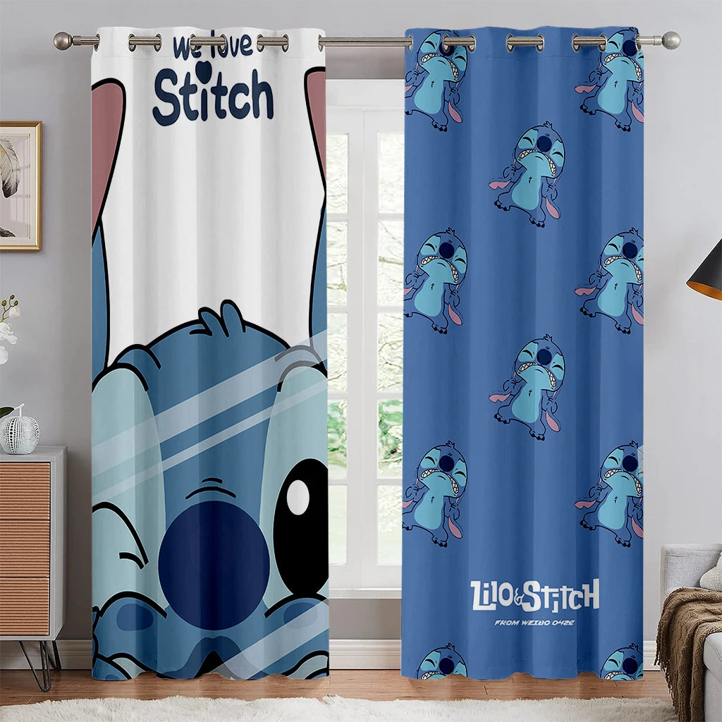 2pcs Blue Stitch Cartoon Curtains Rod Pocket Anime