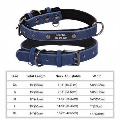 Soft Padded Leather Pet Collar For Small Medium Large Dogs Free Engraved Nameplate