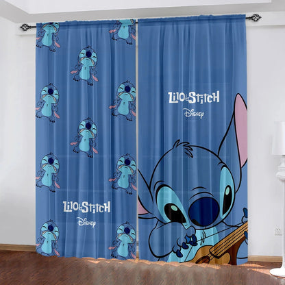 2pcs Blue Stitch Cartoon Curtains Rod Pocket Anime