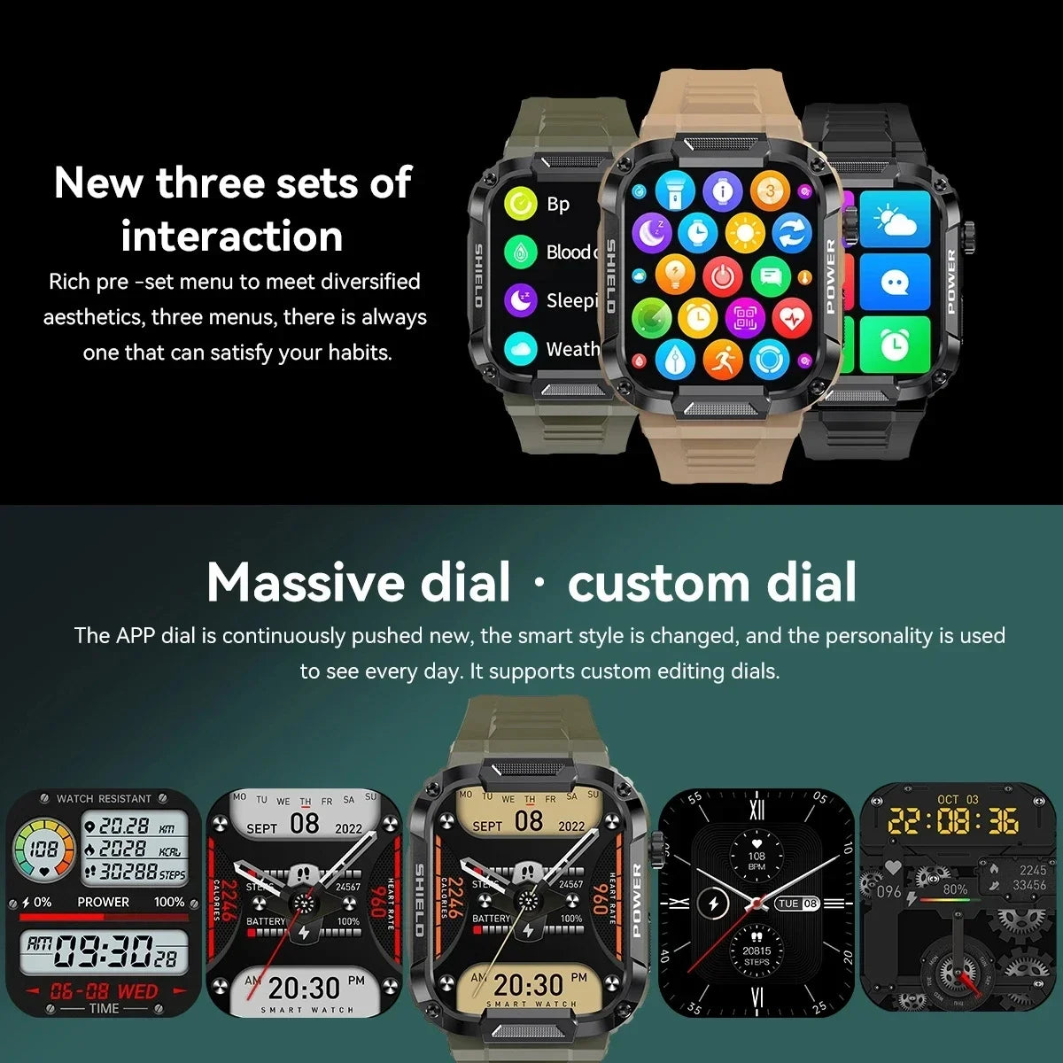 Military Smart Watch Men Android IOS Fitness Waterproof  Bluetooth