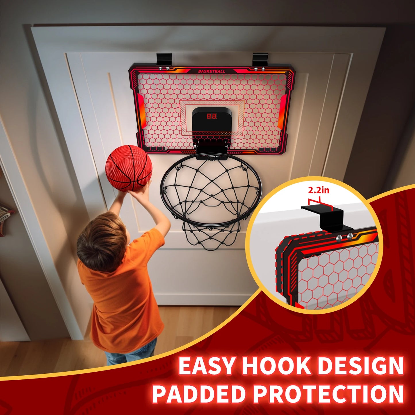 Remote Control Mini Basketball Hoop  Electronic Scoreboard 3 Modes, Foldable