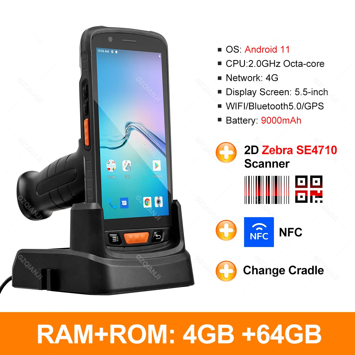 Android 11 Handheld Terminal Wireless Wifi with Grips Cradle