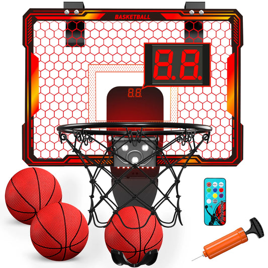 Remote Control Mini Basketball Hoop  Electronic Scoreboard 3 Modes, Foldable