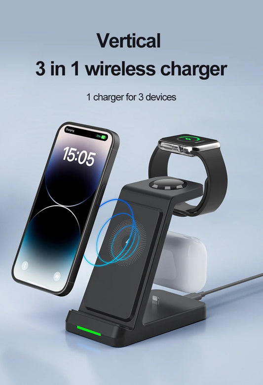 Three-in-one mobile phone wireless charger earphone watch holder