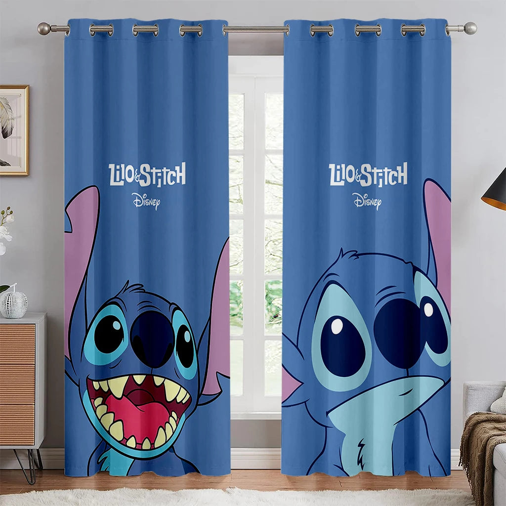 2pcs Blue Stitch Cartoon Curtains Rod Pocket Anime