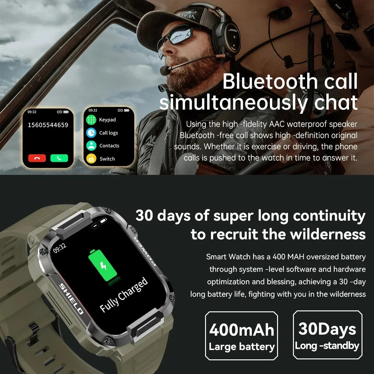 Military Smart Watch Men Android IOS Fitness Waterproof  Bluetooth