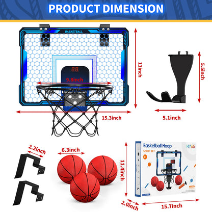 Remote Control Mini Basketball Hoop  Electronic Scoreboard 3 Modes, Foldable