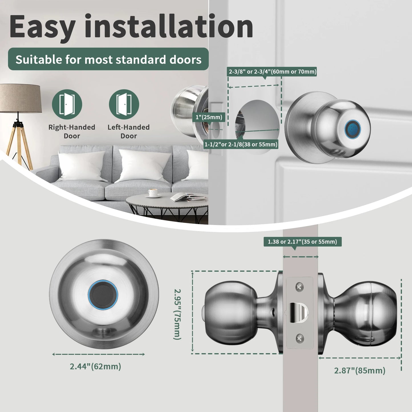 Fingerprint Door Lock Bedroom Biometric Door Knob Lock App Control